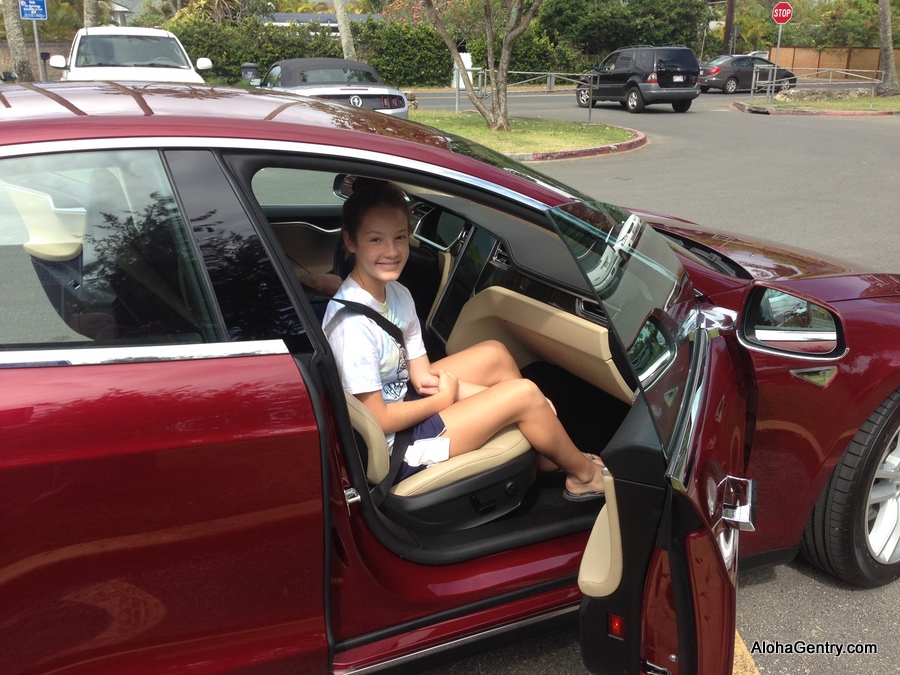 20150509 Tesla Test Drive for Lucy and Papa