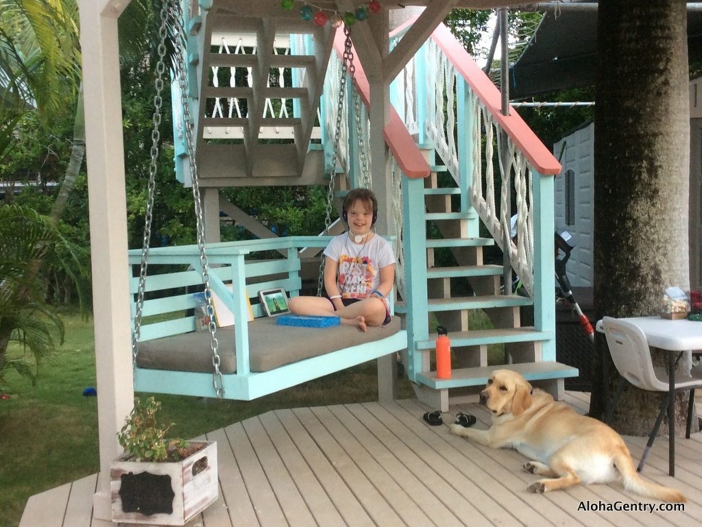 Ella and Roxy relaxing in Ella's Treehouse.